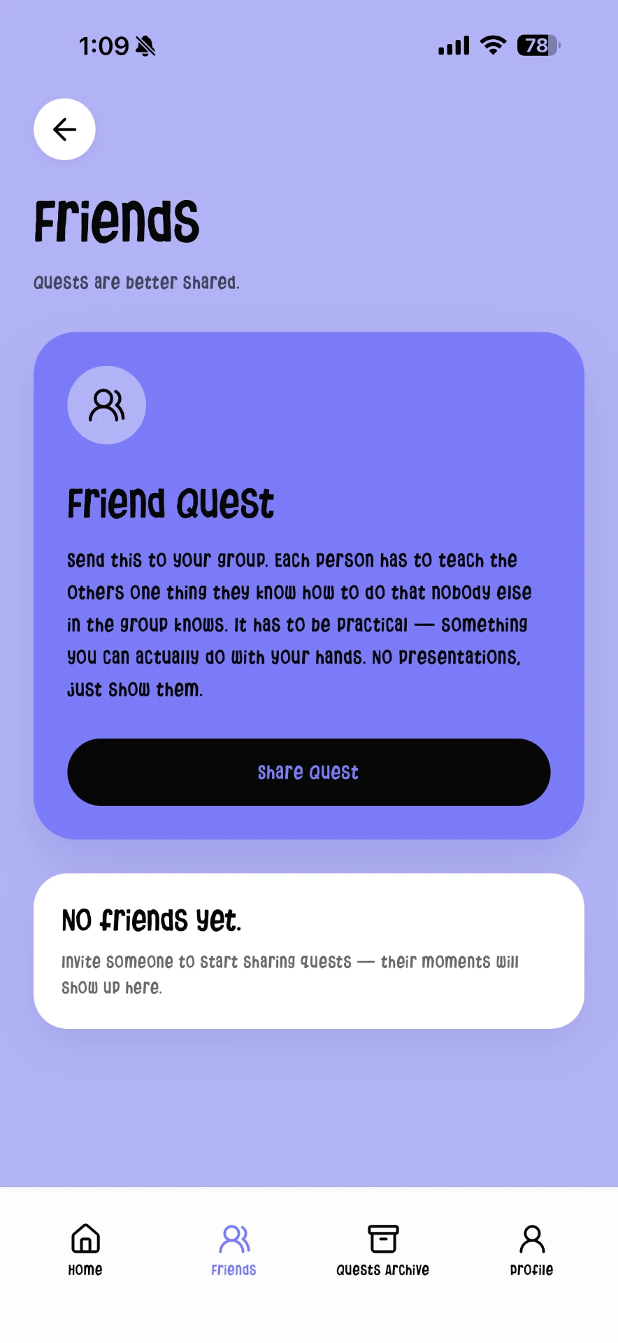 Friend Quests in the Unplanned app