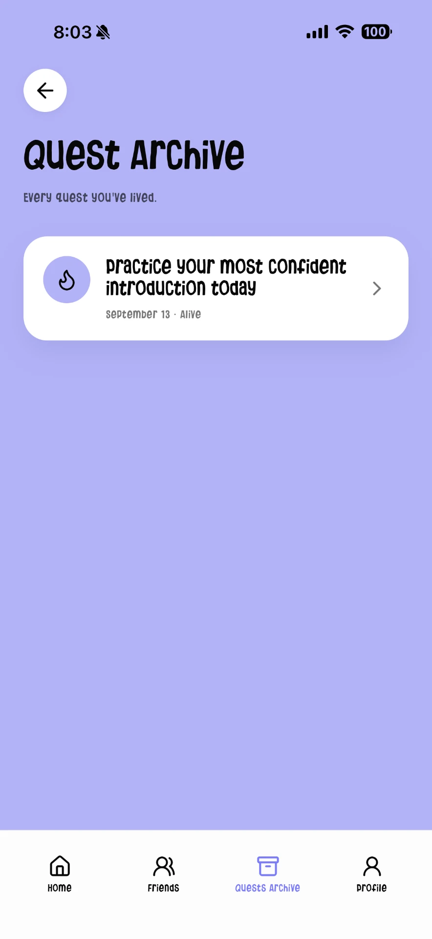 Quest Archive in the Unplanned app